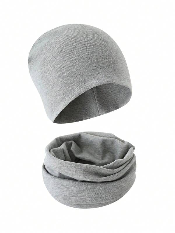 2 pezzi/set Cappello a cuffia e sciarpa in tinta unita per bambini, cappello lavorato a maglia e sciarpa calda per bambini/bambine, adatti per primavera, autunno e inverno