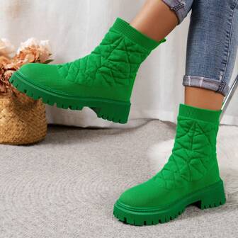 Women's Fashion Versatile Low-Cut Sock Boots, Thick Sole, Lightweight, Elastic Casual Ankle Boots