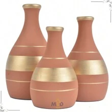 Kit 9 Pieces Of Vases Ornament Brown Centerpiece Decorative Ceramic For Rack Living Room Sideboard Set Of Beige Ceramic Vase Style - Màu Cam cháy - Xem 3
