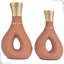 Kit 9 Pieces Of Vases Ornament Brown Centerpiece Decorative Ceramic For Rack Living Room Sideboard Set Of Beige Ceramic Vase Style - Màu Cam cháy - Xem 4