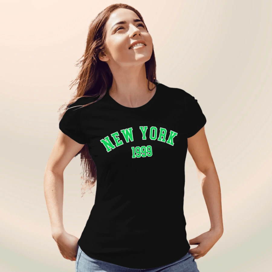 Women's Streetwear Tumblr New York 1999 Basic Comfortable T-Shirt - màu đen - Xem 1