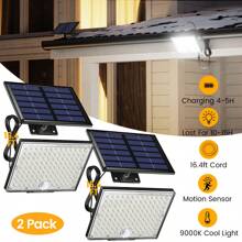 2 Pack 113 Bright LEDs Solar Outdoor Lights,7000K Cool White Lights With Motion Sensor, Solar Flood Lights Dusk To Dawn,16ft Extension Cable, IP65 Waterproof Security Lights For Patio Garden Barn Porch - 黑色 - 查看 1