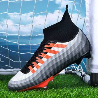 1双男士高帮足球鞋，透气户外团队运动鞋，适合成人、学生、青少年，大码，防滑，耐磨，AG/FG鞋钉适用于软草/天然草场地，系带，另有女士大码足球鞋