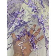 奢华粉色 2024 高品质法国薄纱网亮片蕾丝面料 非洲蕾丝面料 适用于尼日利亚婚礼晚礼服缝纫 - 彩色 - 查看 5