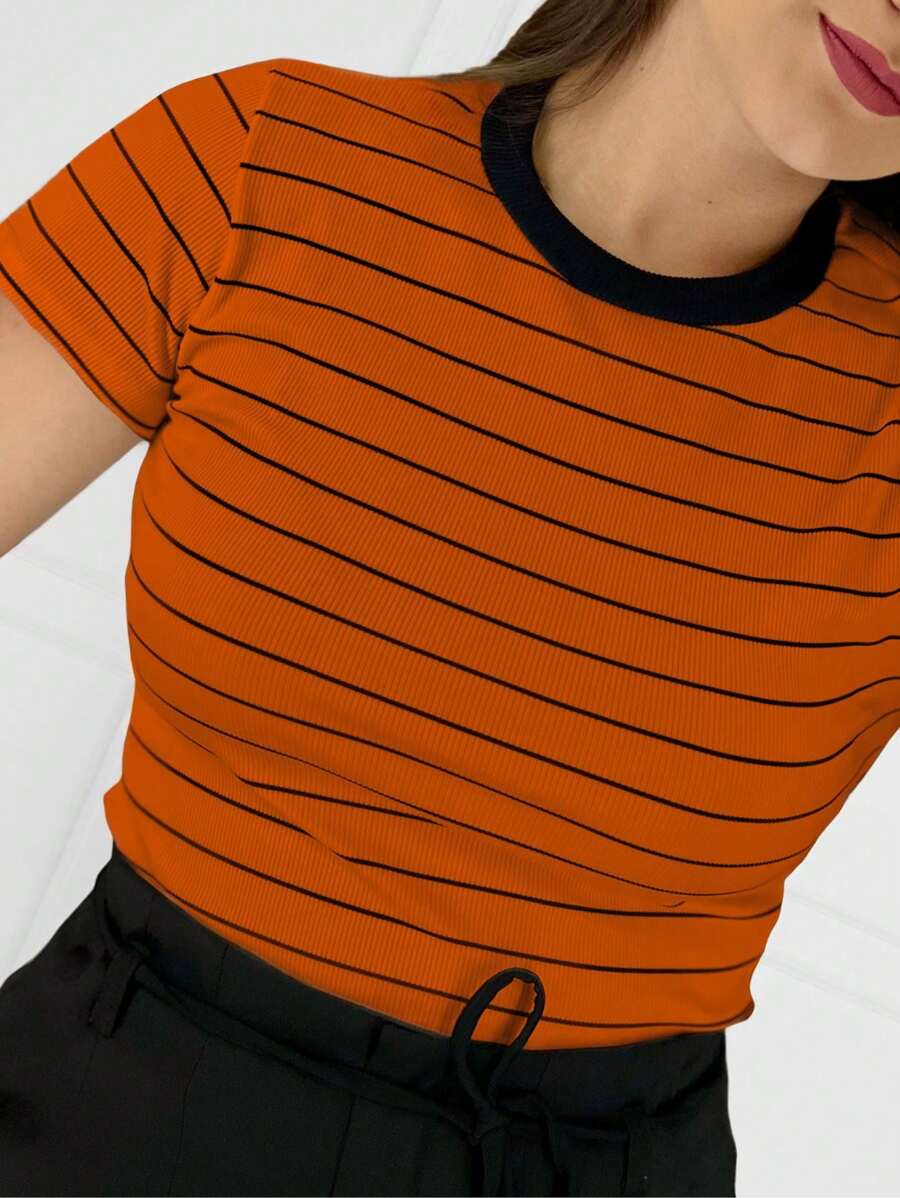 K&K FASHION SHEIN Ribbed Striped T-Shirt - Teja - Ver 1