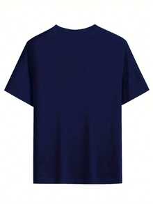 Men's Short Sleeve T-Shirt With Red Roses Pattern Print, Ideal For Daily Wear And Summer Resorts. - 藏蓝色 - 查看 2