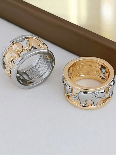 1 pieza Anillo de elefante bicolor retro de moda (unisex)