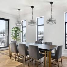 Crystal Pendant Light, 4-Light Modern Black Chandelier, 12" Small Crystal Semi Flush Mount Ceiling Light, Round Fixture For Kitchen Island, Foyer, Hallway - màu đen - Xem 8