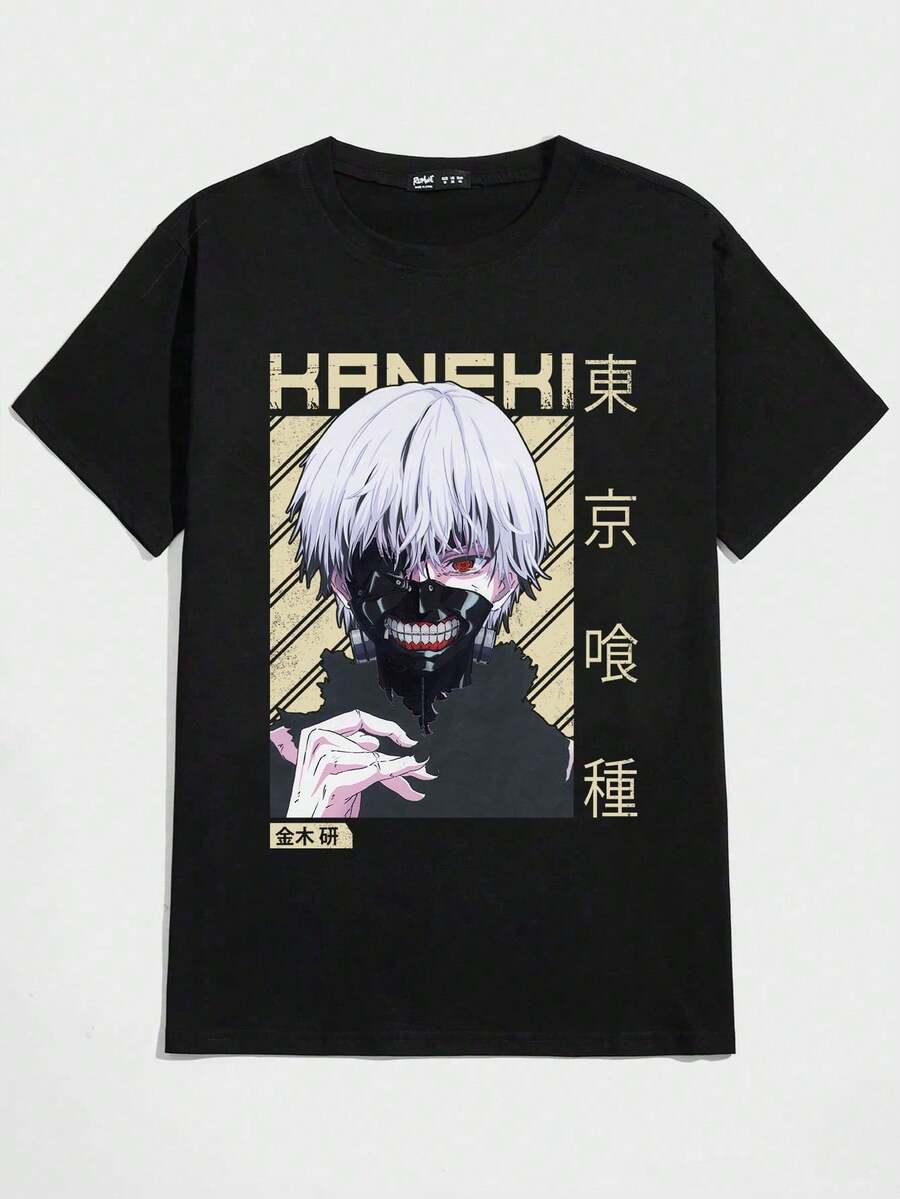 Anime Kaneki Ken T-Shirt Unisex 100% Cotton Streetwear New Release Shipping Various Colors!! - 黑色 - 查看 1