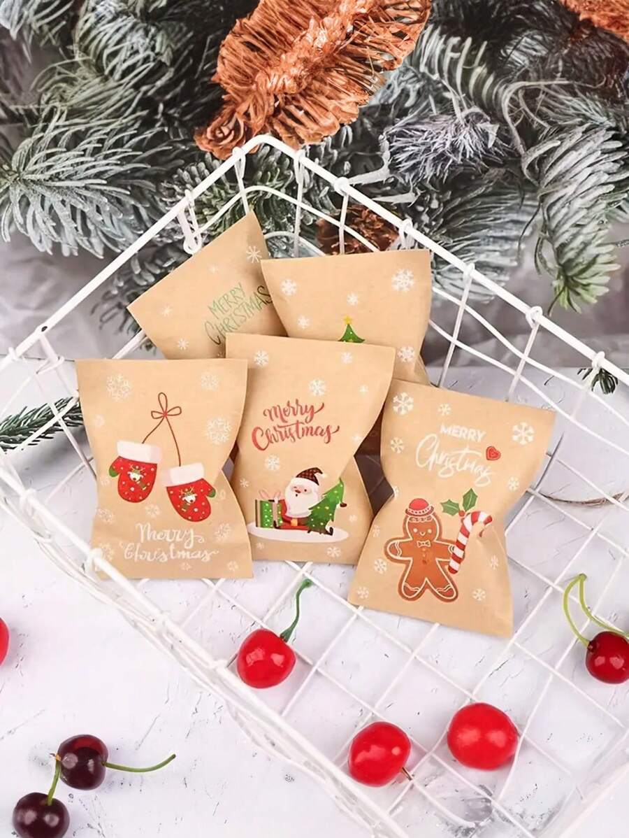 12 piezas Pegatinas,Bolsas de regalo de Navidad de kraft con pegatinas surtidas, diseño de Santa Claus y muñeco de nieve, embalaje para dulces y galletas festivos, sobres de papel festivos para obsequios y regalos de fiesta, decoraciones navideñas surtidas