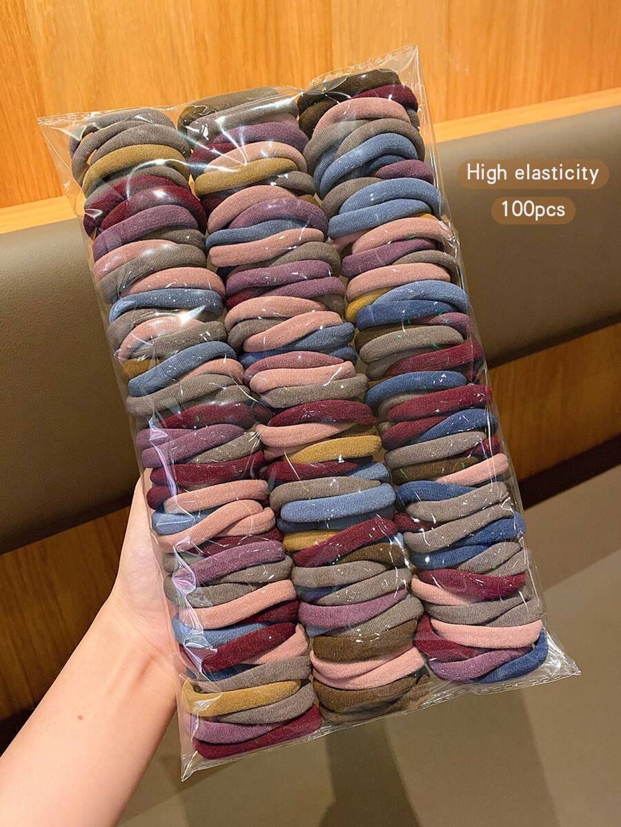 100个彩色弹力发圈,耐用发饰,适合女孩使用 - 彩色 - 查看 1
