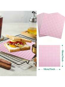100 件粉色蜡纸内衬，适用于食物篮、三明治、汉堡、网格熟食包装、汉堡盒、便当盒、蛋糕的防油纸