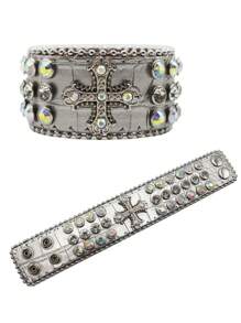 Braccialetti in pelle con rivetti a forma di croce, stile hip hop punk rock, ampi braccialetti per discoteca, DJ, cantanti, costumi di scena e cosplay - Multicolore - Visualizzare 15