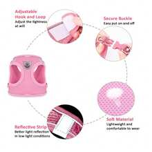 1 套粉色小狗猫背心背带和牵引带透气网眼宠物胸带，带反光条，可调节，适合小猫、小型犬和中型犬、吉娃娃、约克郡背带，户外散步、徒步旅行时使用 - 彩色 - 查看 4
