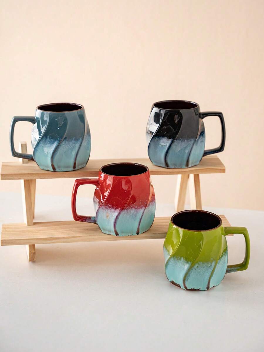 1 Stück 550ml kreative Rissglasur Keramiktasse, Tasse mit großem Fassungsvermögen für Frühstück, Milch, Büro, Wasser, Bier, Kaffee, Zuhause Blumentee, Getränkebecher, Schulanfang - Wasserbecher mit schillerndem Muster - Übersicht 1