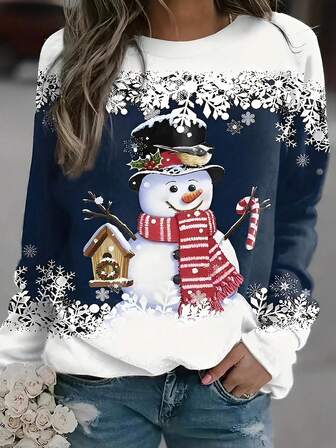Women's Christmas Print Crew Neck Long Sleeve Sweatshirt