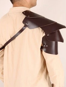 1pc Halloween Knight Brown Leather Harness Strap, Asymmetrical Shoulder Strap For Men - Brown - View 5