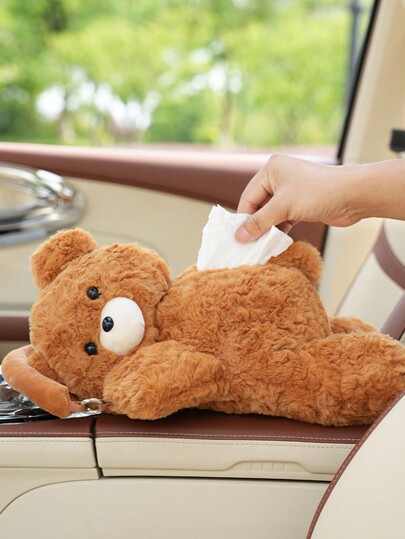 1pc Plush Teddy Bear Vehicle Mounted Tissue Box Holder