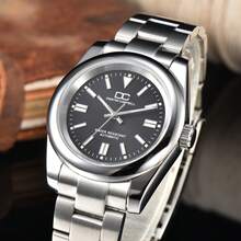 Đồng hồ cơ tự động 39mm dành cho nam, Bộ máy NH35, Vỏ thép không gỉ, Viền trơn, Đồng hồ thể thao, Mặt kính Sapphire, Phát sáng, Chống nước - Bạc - Xem 10