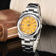 Đồng hồ cơ tự động 39mm dành cho nam, Bộ máy NH35, Vỏ thép không gỉ, Viền trơn, Đồng hồ thể thao, Mặt kính Sapphire, Phát sáng, Chống nước - Bạc - Xem 6