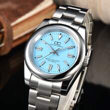 Đồng hồ cơ tự động 39mm dành cho nam, Bộ máy NH35, Vỏ thép không gỉ, Viền trơn, Đồng hồ thể thao, Mặt kính Sapphire, Phát sáng, Chống nước - Bạc - Xem 7