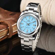 Đồng hồ cơ tự động 39mm dành cho nam, Bộ máy NH35, Vỏ thép không gỉ, Viền trơn, Đồng hồ thể thao, Mặt kính Sapphire, Phát sáng, Chống nước - Bạc - Xem 8