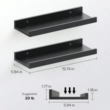 Small 16" Floating Shelves For Wall Décor Storage, Set Of 2, Wood For Bedroom, Living Room, Bathroom, Kitchen, Picture Ledge And Farmhouse