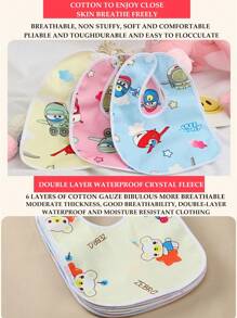 1/2/3pcs Pink Random Pattern Baby Cartoon Rabbit And Dinosaur Pattern Bibs, Suitable For All Seasons, Fashionable Pure Pink Baby Bibs, Suitable For Daily Dining, Baby Waterproof U-Shaped Snap Bibs, With Floral Crystal Velvet Fabric, Feeding Bibs - Pink-random Pattern - View 8