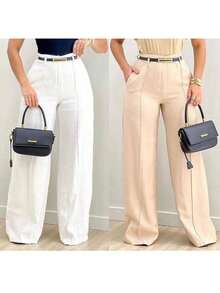 Women's Tailored Wide Leg Trousers With S/XL Rim - 淺粉色 - 查看 3