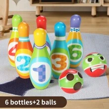 儿童保龄球套装，适合男孩和女孩的益智互动玩具 - 彩色 - 查看 9