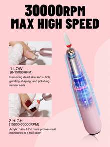 YOKEFELLOW 电动美甲打磨机套装，专业美甲打磨机，粉白配色，30000RPM 转速，便携式美甲锉抛光工具，配备 12 个钻头、6 个砂圈和 1 包砂圈，适用于切割凝胶指甲油，美甲修脚套装，美甲师或初学者美甲沙龙使用。 - 粉色 - 查看 4