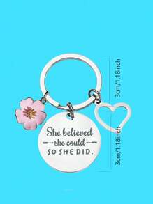 街头女性励志不锈钢钥匙扣，带花朵、空心心形吊坠和雕刻短语“她相信她可以，所以她做到了”，适合女儿、朋友的生日礼物，经典款式钥匙扣，情人节汽车配件，书包饰品，学校背包，万圣节配件，教师节，圣诞节礼物创意 - 銀色 - 查看 6