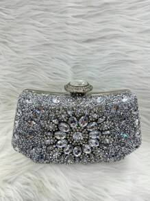 Glittery Pearl Party Bag Crossbody Strap With Wallet Closure With Chain Strap Removable Chain Hand Strap Studded With Stones - 銀色 - 查看 3