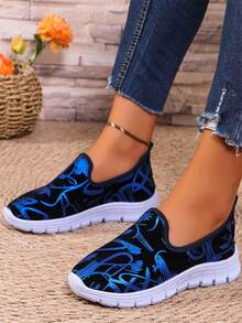 1 Đôi Giày Thể Thao Thường Ngày Cho Nữ Mềm Mại & Thoáng Khí Giày Đế Bằng Cho Con Bú - Màu xanh lam - Xem 4