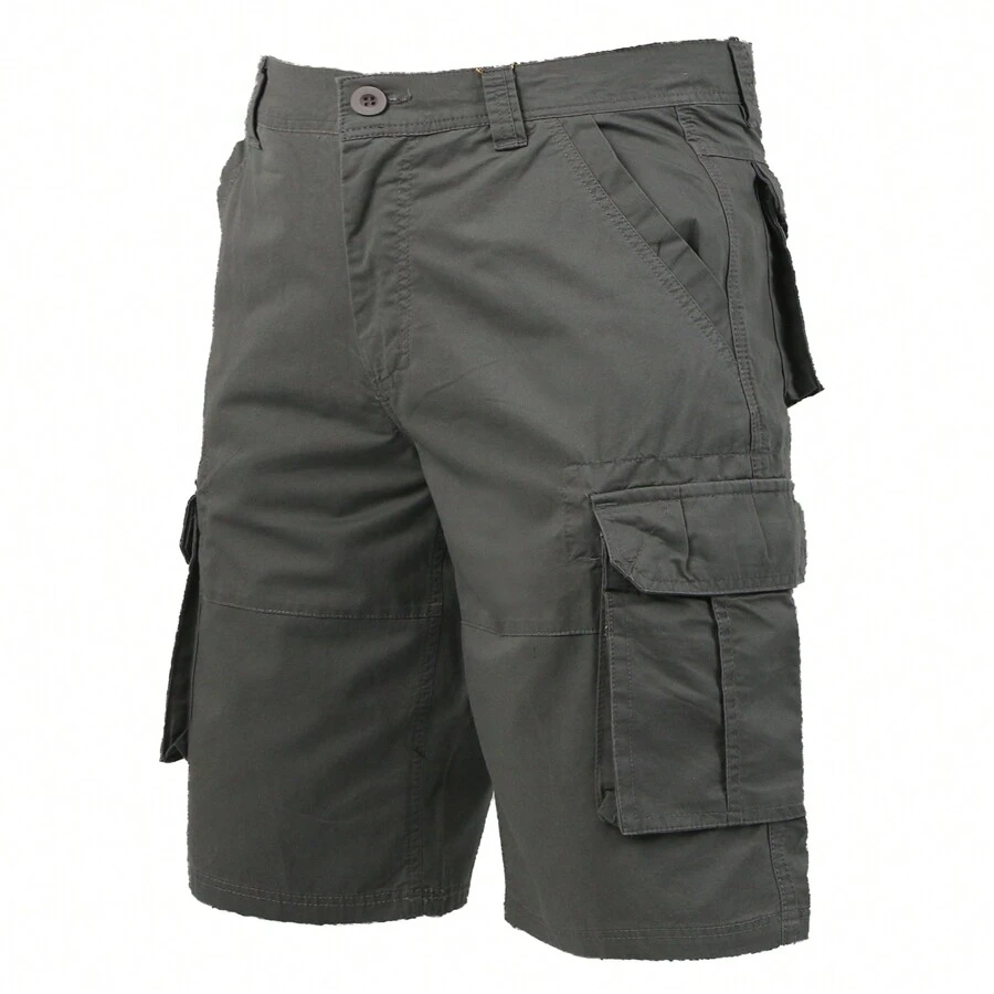 Pantalones cortos cargo para hombre, multibolsillos de algodón sólido, ajuste relajado, para uso al aire libre
