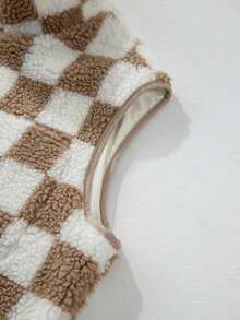 CILKOO Khaki Checkered Lapel Winter Women's Jacket Vest