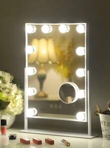 FENCHILIN Vanity Mirror With Lights Makeup Mirror With Lights 12 LED Bulbs Lighted Holly Wood Mirror Light Up Vanity Mirror 360° Rotation 3 Color Lighting Modes 10X Magnifying Dressing Table Mirror - White - View 6