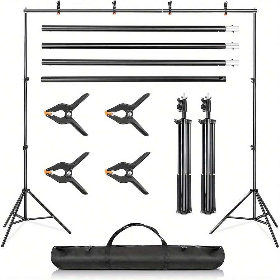 Adjustable Backdrop Stand Kit - 2 * 3m (6.5 * 9.8ft) Photo Background Support System With Carrying Bag And 4 Clamps - Ideal For Photography And Video Studio - 6.5 * 9.8ft - View 1