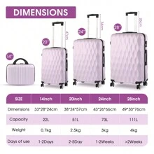 4PCS Travel Luggage Suitcase Set Luggage Set Travel Suitcase Suitcases Suit Case Durable - Purple - View 3