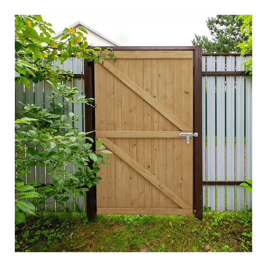 LIVINGANDHOME Living And Home Pine Wood Garden Gate With Latch - Natural - View 1