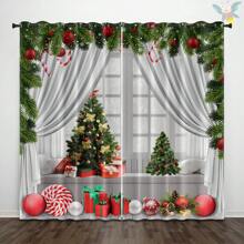 2 Pezzi Set di Tende Oscuranti, Sfondo Natalizio, Tende Decorative Artistiche Natalizie, Oscuranti, Isolanti Termici, Isolanti Acustici, Adatti per Camere da Letto per Adulti, Soggiorni, Balconi, Divisori Decorazioni Natalizie - HQQ-DKCL0007 - Visualizzare 1
