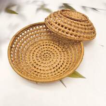 1pc 5.9/11 Inch Rattan Woven Hollow Snack Basket,  Round Storage Bowl, Home Decor Fruit Plate