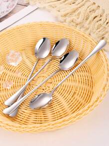 4pcs Stainless Steel Long Handle Coffee Spoons, Ice Cream Spoons, Dessert Spoons Back To School