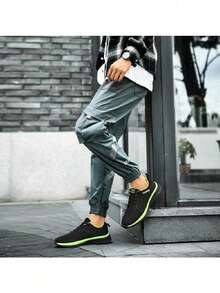 Autumn Teenager Campus Sports Shoes, Men's Fashion Casual Sports Shoes, Men's Breathable Mesh Colored Striped Lace-Up Rounded Toe Fitness Sneakers, Men's Breathable Lightweight Non-Slip Sports Shoes In Summer, 2024 New Fashion Versatile Casual Shoes With Odor-Resistant Mesh - 綠色 - 查看 7