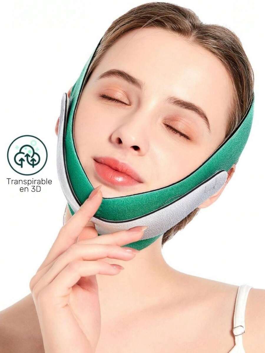 1pieza accesorios para equipos de Fitness.Faja para delgazar la cara, estiramiento facial V, firmeza en las arrugas nasogenianas, prevención de la caída de la piel facial, máscara para dormir, elevación del rostro completa - Verde - Ver 1
