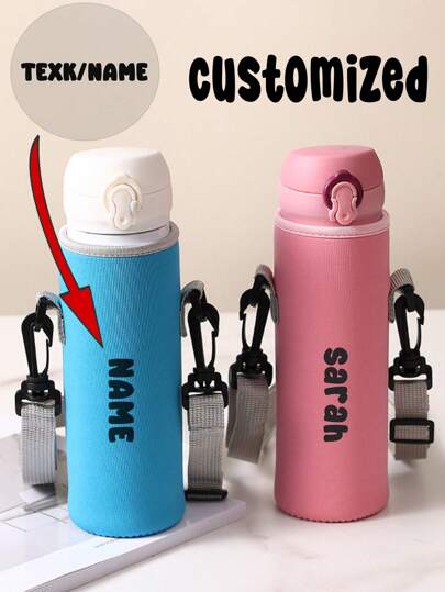 1pc Slanted Cup Cover, Crossbody, Hand-Held, Travel Essentials, Travel Customized Name Text Insulated Neoprene Water Bottle Carrier With Adjustable Shoulder Strap And Cup Cover Sleeve - Fits 12oz To 40oz Stainless Steel, Glass, And Plastic Bottles - K