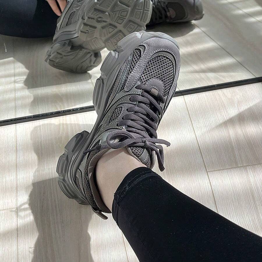 1 双女士系带透气灰色高帮运动户外跑步鞋 - 灰色 - 查看 1