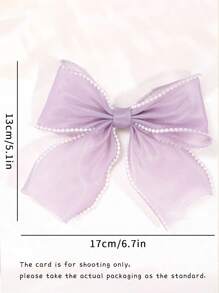 1 件女童粉白色蝴蝶结发夹，带珍珠边缘的优雅蕾丝蝴蝶结发夹，女童节日婚礼派对日常带尾巴的鳄鱼夹，儿童发饰（产品不含卡片）