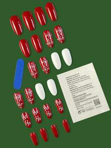 4 包（96 件）圣诞渐变粉色按压指甲，混合几何条纹雪花小鹿星形指甲，带花朵闪亮闪光设计长杏仁和棺材胶指甲套装，带粘性标签指甲锉，适合女士 - Follow Your Heart - 查看 5