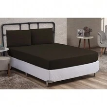 Queen Size 3 Pieces Plain Fitted Sheet Set With Elastic Immediate Shipping - Óxido marrón - Ver 2